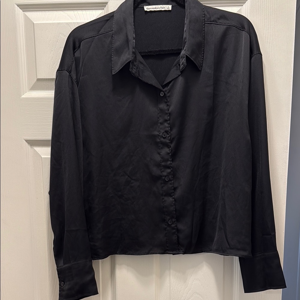 Abercrombie & Fitch Black Satin Button-Up Shirt